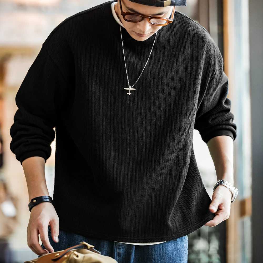 Maden Black Crew Mens Collar Sweater Loose Knitted Hoodie Autumn Casual Off Shoulder Sleeve Pulling Stretch Leads W250108