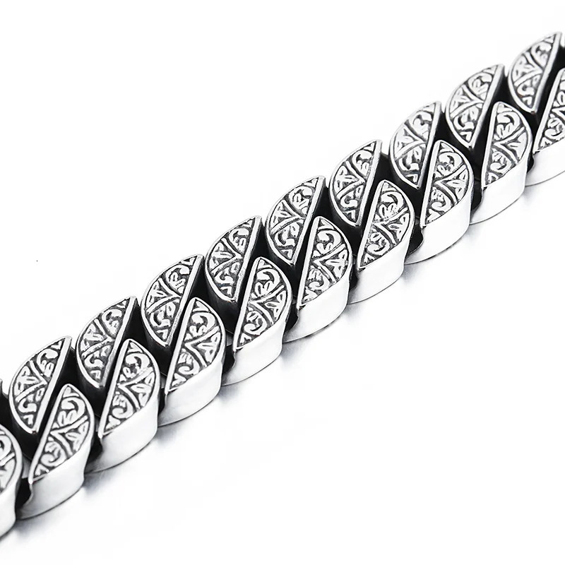 Fongten Vintage Bracelet For Men Carving Cuban Chain Stainless Steel Mens Bracelets Bangle Viking Gold Silver Color Jewelry 250107
