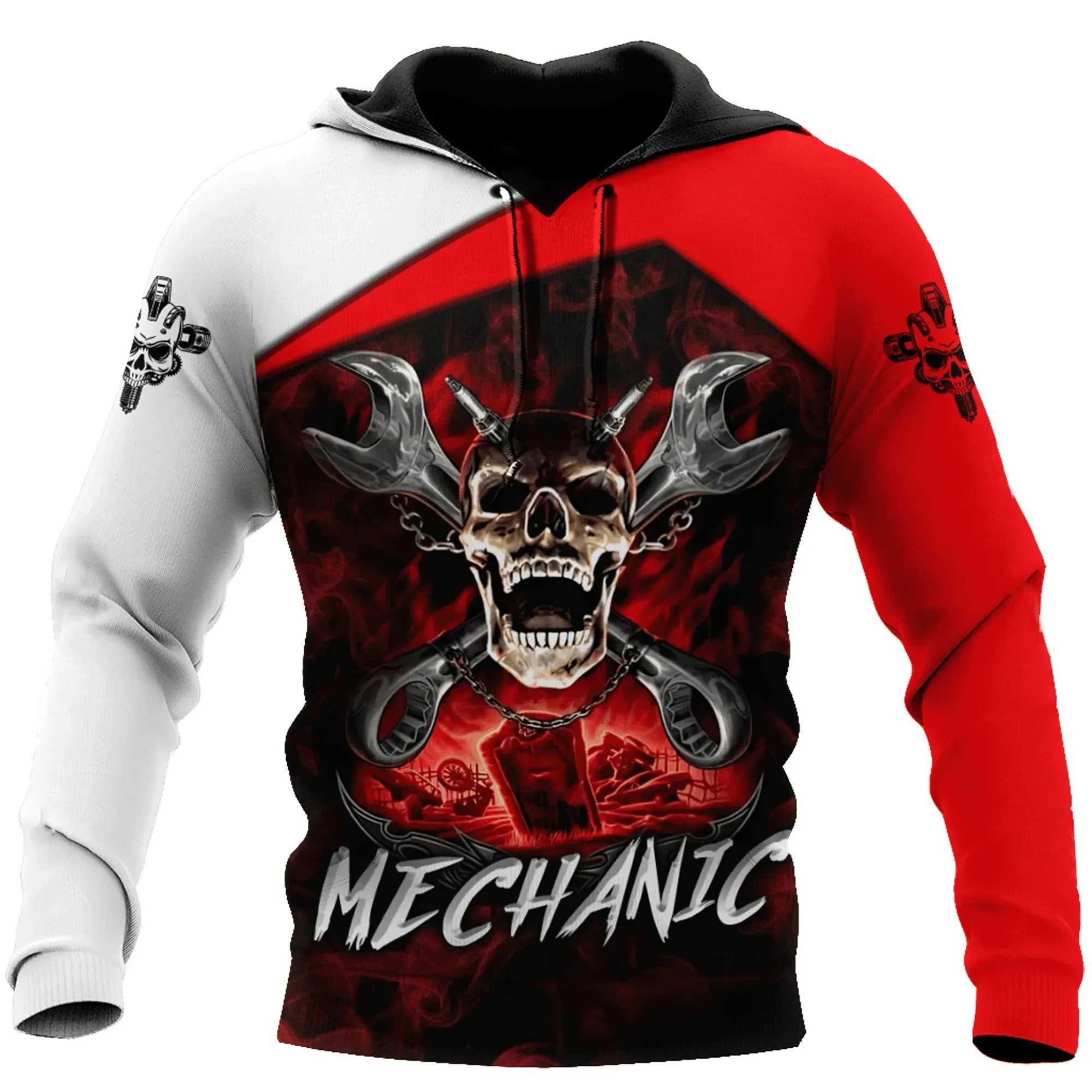 Mens hooded sweatshirt retro T-shirt autumn clothing mechanical 3D printing top fashionable street casual hoodie oversized zipper W250108