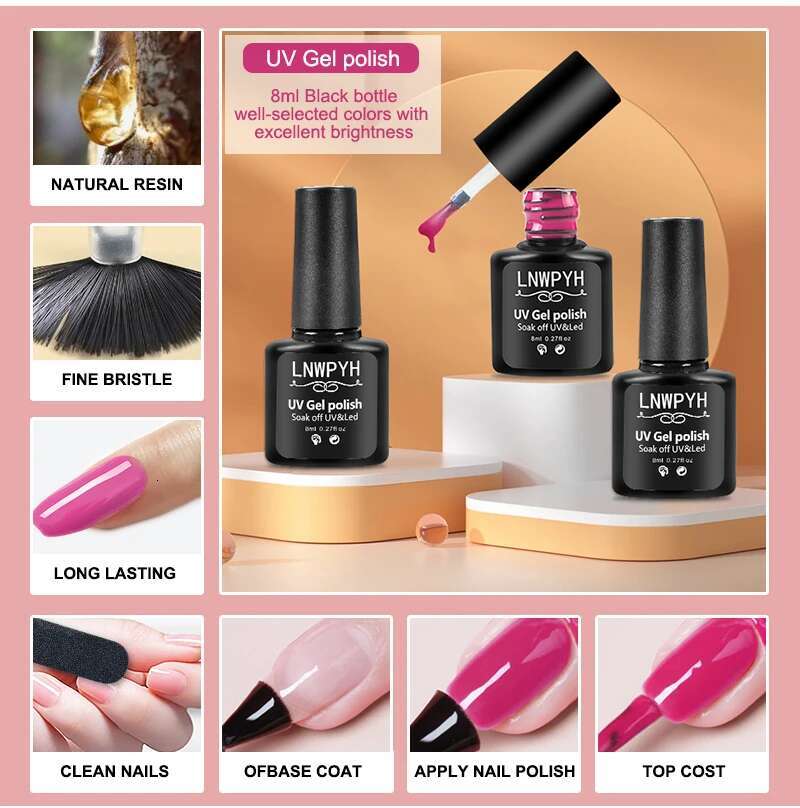 Polish Poly With Lamp Semi Permanent Gel Varnish Professional Nail Art Tools Kit Manicure Set