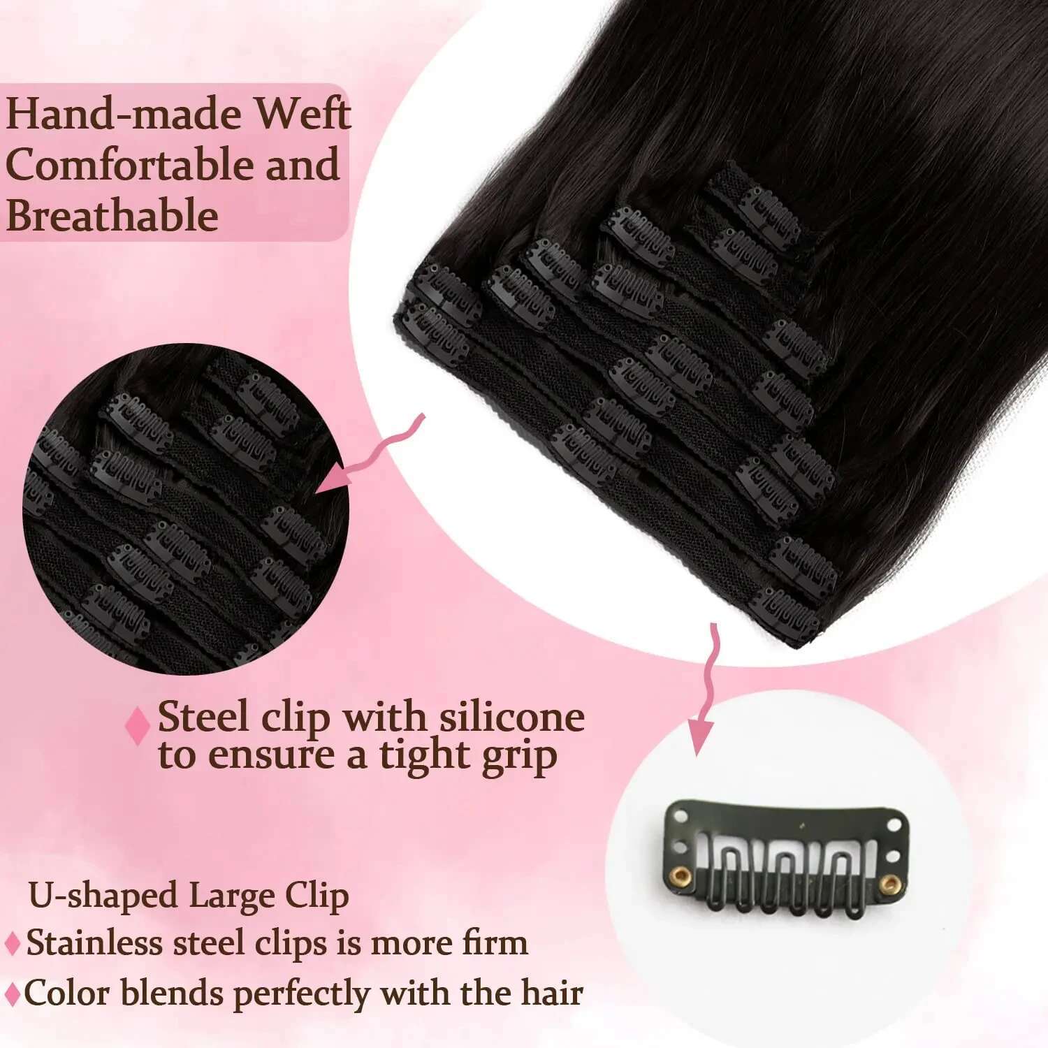 Human Brazilian Straight In Natural Black Color Clip Ins Remy Hair 20 22 24 26 Inch 4# Women