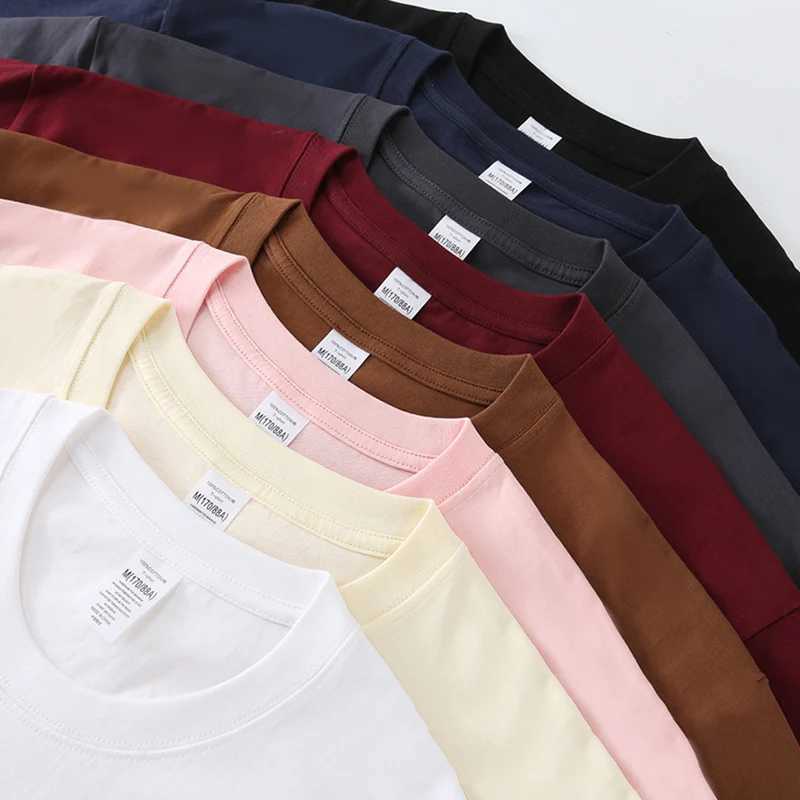 Summer mens heavy-duty T-shirt casual solid short sleeved basic T-shirt womens 100% pure cotton 260gsm 9.17oz oversized O-neck hip-hop top M250108