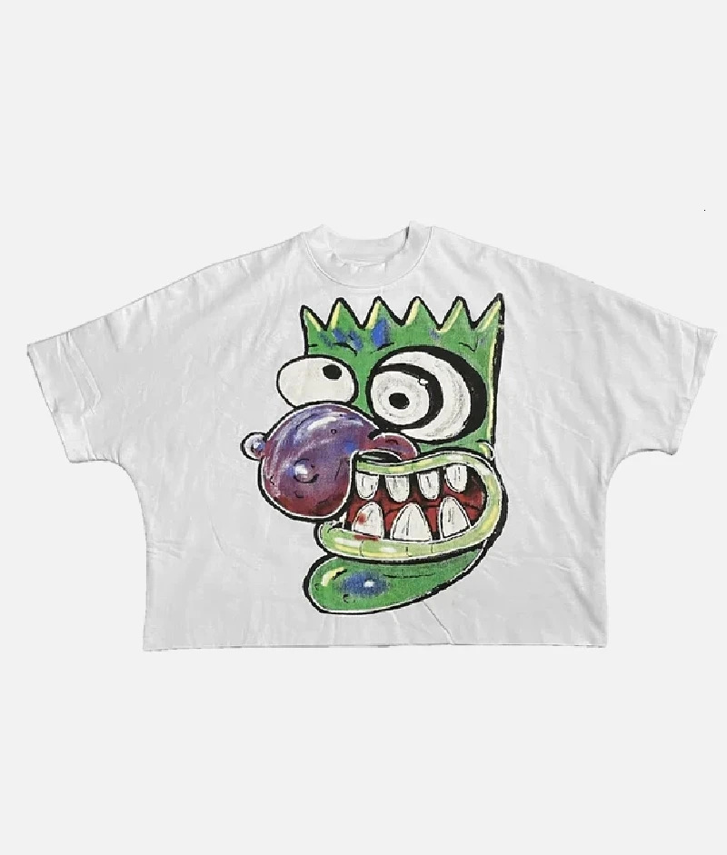 Streetwear Drop Sleeve T Shirts Men Women Cartoon Graphic Print Short Sleeve Gothic Harajuku Oversized T Shirts Cotton Tops 250107