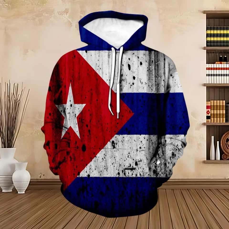 New sports shirt 3D printed Cuban flag hoodie mens long sleeved sports shirt top fashionable sports running oversized zipper hoodie W250108