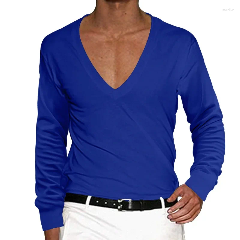 Men's T Shirts 2025 T-Shirt Summer Low Cut Deep V Neck Comfortable Shirt Tops Long Sleeve Casual Pullover Sexy Slim Fit Tees