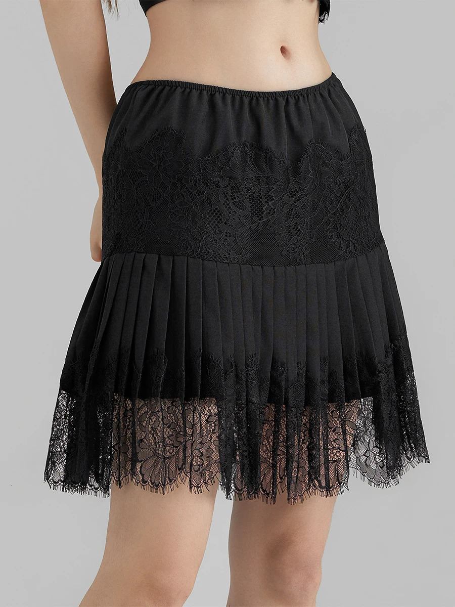 Women Y2k Lace Mini Skirts Summer Slip Skirt Pleated Ruffle Floral Tiered Short Underskirt 250106