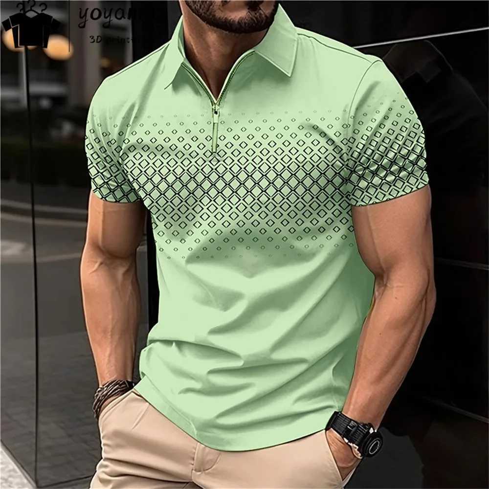 New Summer Mens Polo Shirt Lapel Striped Short Sleeve Letter Printed T-Shirt Polo Fashion Top Mens Short Sleeve Tee Tops ShirtXJ250108