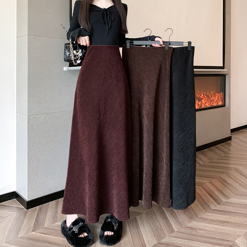 G74236 Fishtail skirt suede autumn and winter high waist medium long style cover the collapse thin a-line hip skirt