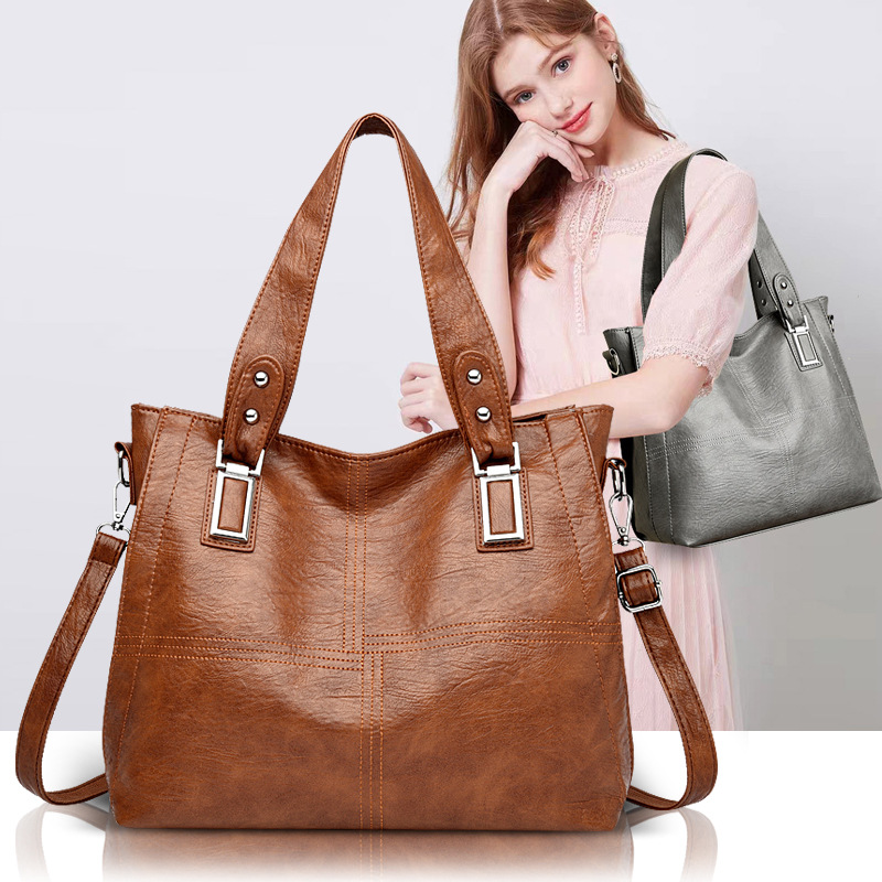 2025 new free shipping designer Single Vintage solid color casual shoulder minimalist and versatile tote bag for woman black grey blue