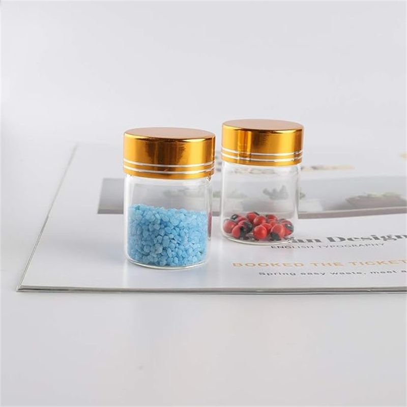 1000pcs 16*26.5 mm 2ml Golden Plastic Screw Cap Glass Bottles Empty Transparent DIY Glass Decorative Vials Jars