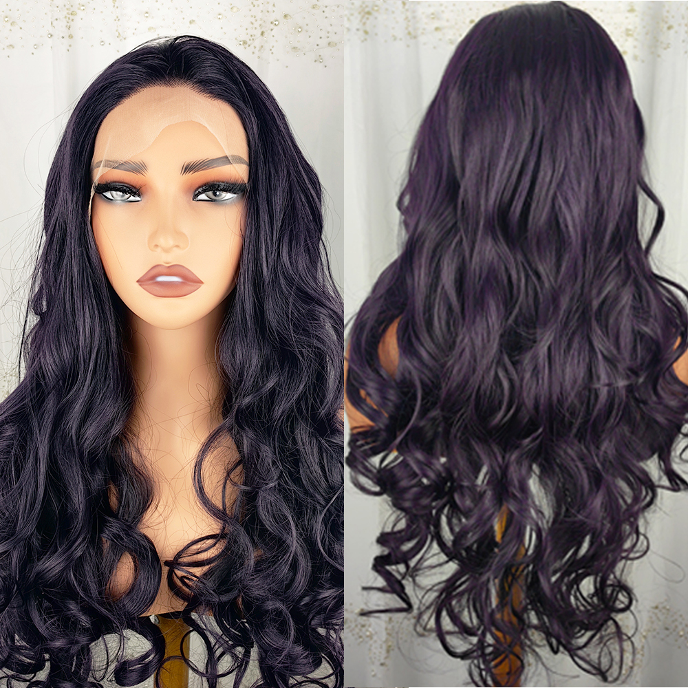 13x4 Big Curly Purple Lace Front Glueless Wig Similar to Real Human Hair Wigs Preplucked Lace Frontal Hair Ombre Blonde for Women Synthetic 280 Densit
