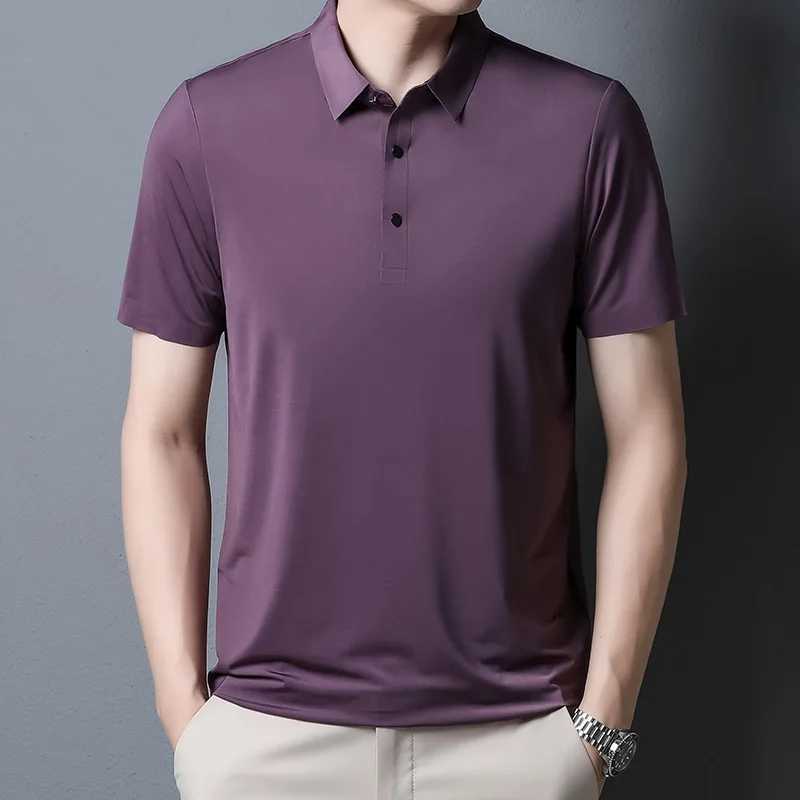 2023 Summer New Fashion Mens Solid Color Short-sleeved T-shirt Ice Silk Breathable Mens Business Casual Polo ShirtXJ250108