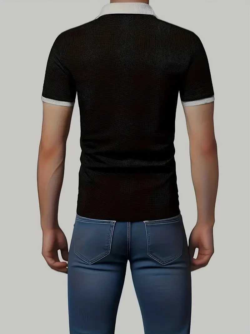 Mens Zipper Polo Shirt Black and White Striped 3D Printed Retro Mens Short Sleeve Plus Size Street Summer Zipper Polo ShirtXJ250108