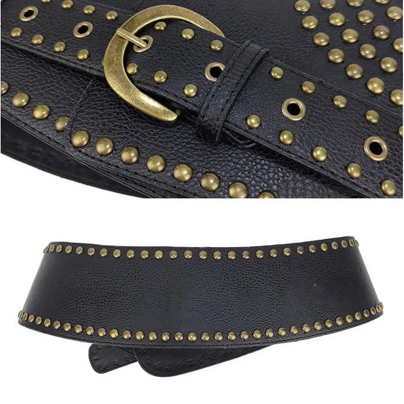 Y2K Rivet Ring Belt Vintage Punk Style Crop Belts Women Fashion Hollow Out Decorative Concave-shaped Belt Streetwear 250107