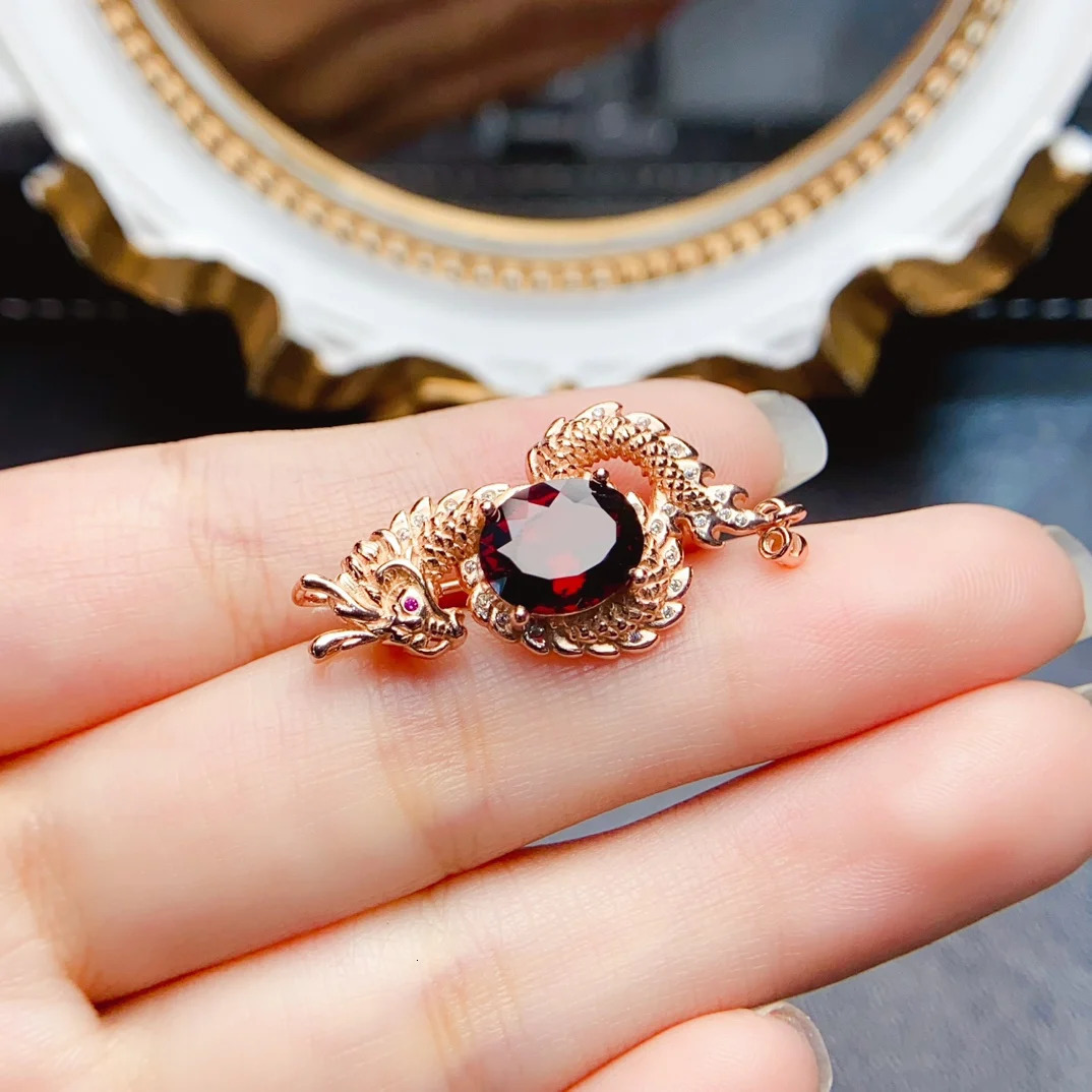 FS 8*10mm Natural Garnet Dragon Brooch S925 Sterling Silver Fine Charm Weddings Jewelry for Women With Certificate MeiBaPJ 241230