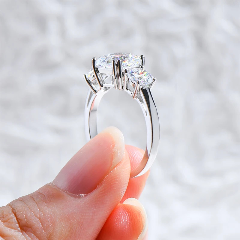 925 Sterling Silver Three Stone Engagement Wedding Ring Cushion Cut 3.5CTW. Promise Band for Women Jewerly 250106
