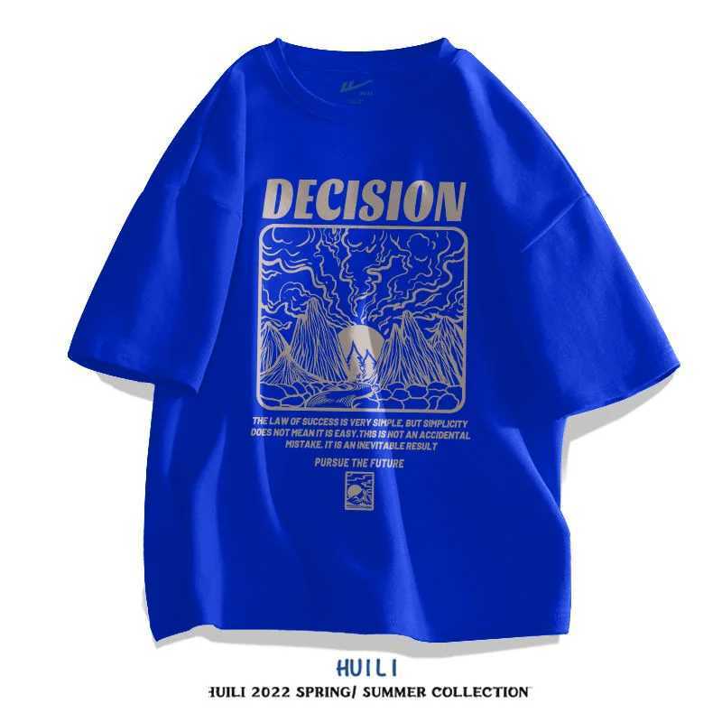 Mens loose printed letter T-shirt summer new short sleeved O-neck solid color trend top casual retro mens clothing M250108