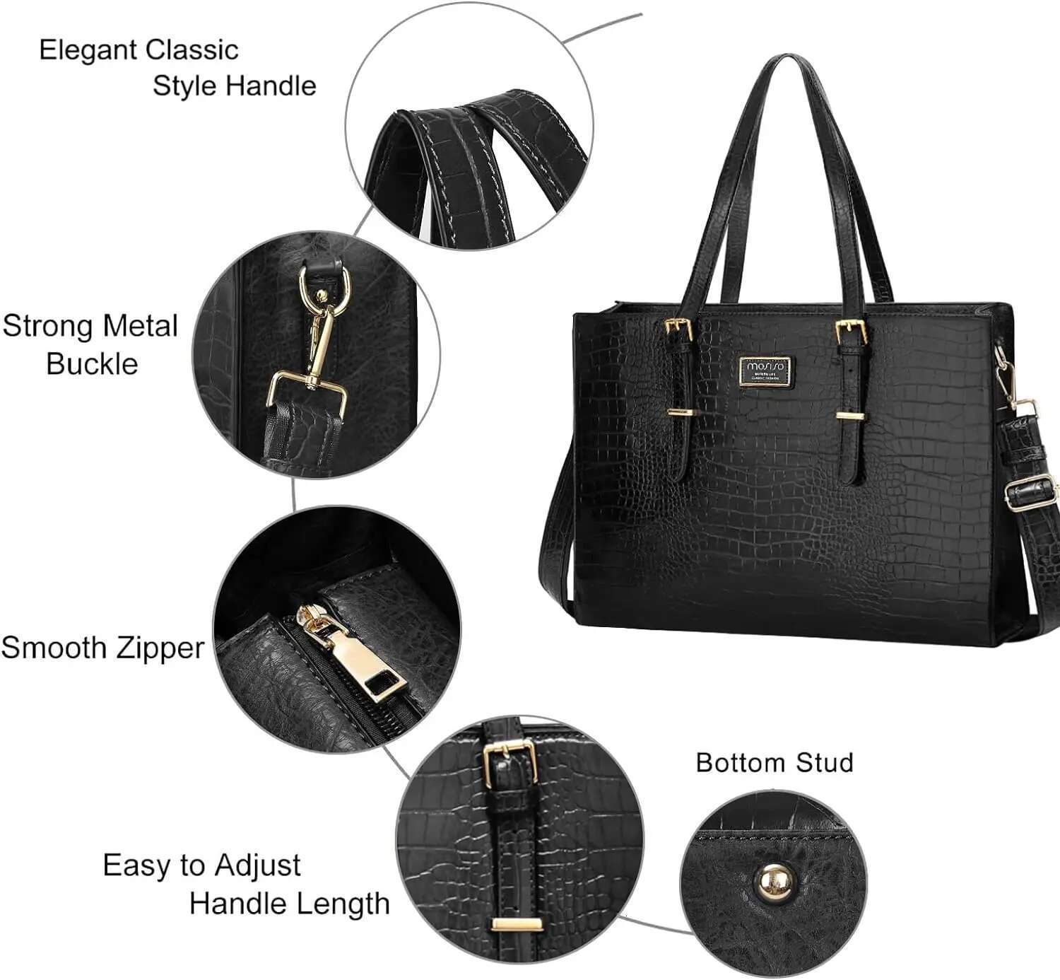PU Leather Laptop Tote Bag 15.6 inch Women Handbag Crocodile Large Capacity Travel Business Commuting Shoulder Messenger Bags