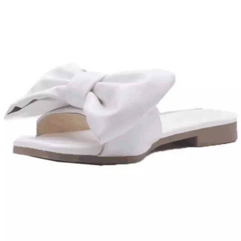 New Arrival Womens slippers summer new womens fashion shoes Plus size 43 solid bow flat outdoor beach slippers womens Zapatos Mujer T250108