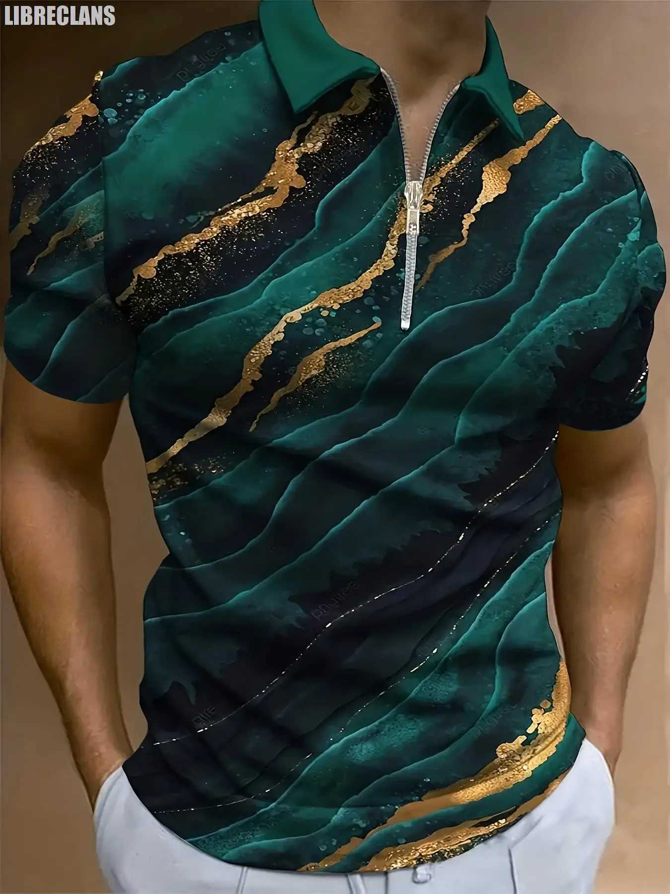 Black Striped Vintage Retro 3D Printed Mens Zipper Polo Shirt Summer Fashion New Mens Short-Sleeved Tops Slim SportswearXJ250108