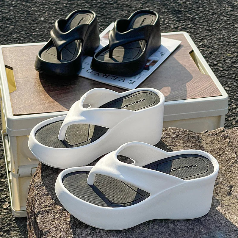 7CM Womens High Heeled Slippers Fashion Street Slides Outdoor Flip Flops Light EVA Comfortable Heightening Shoes 250107