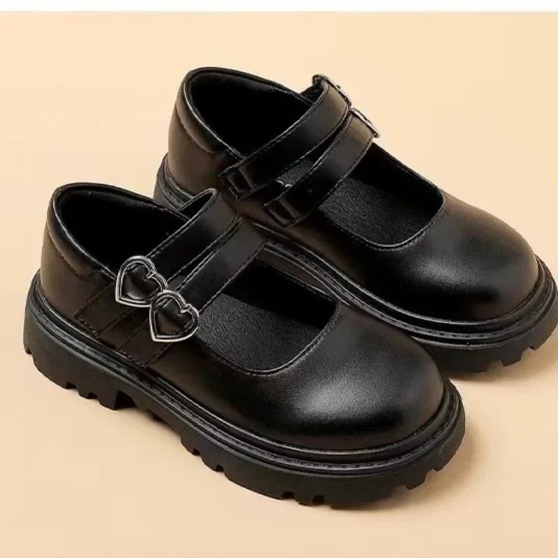 Girls Leather Shoes for Party Wedding Glossy Matte Children Performance Shoes with Love Big Kids Princess Mary Jane Shoes 250103