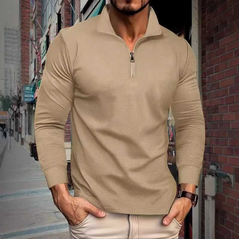 European and American Autumn New Twill Jacquard Polo Shirt Half Zipper Long Sleeved Mens Sports Polo ShirtXJ250108