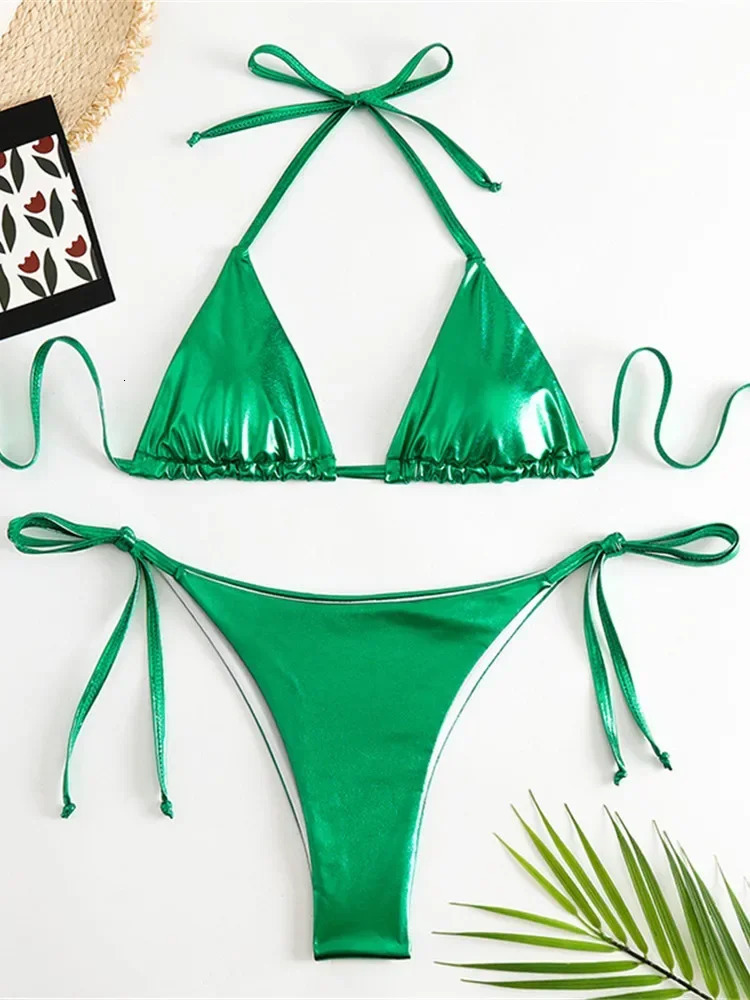 Sexy Brozing Gold Bikinis Sets Women Push Up Micro Bikini Swimsuit 2024 Brazilian Beach Bathing Suit Tie Side Triangle Swimwear250107