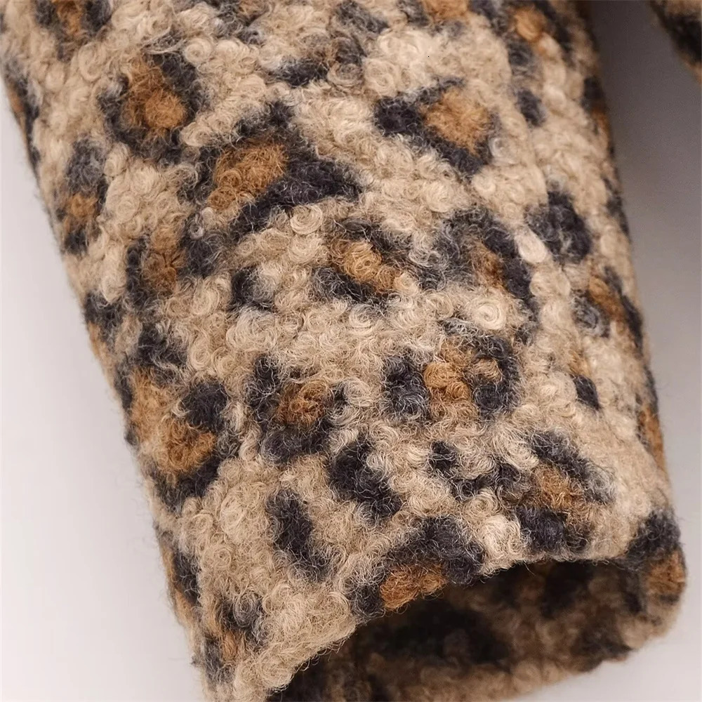 UNIZERA Womens Simple Double breasted Hairy Leopard Pattern Loose Coat AutumnWinter Mid length 250103