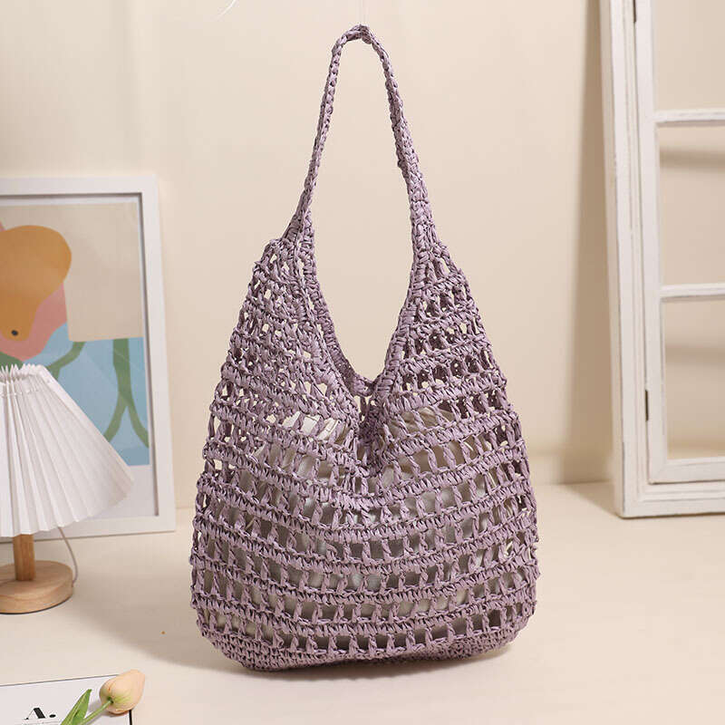 French Style Large Capacity Single Shoulder New Hollow Tote Portable Grass Woven Bag, Seaside Vacation Beach Bags