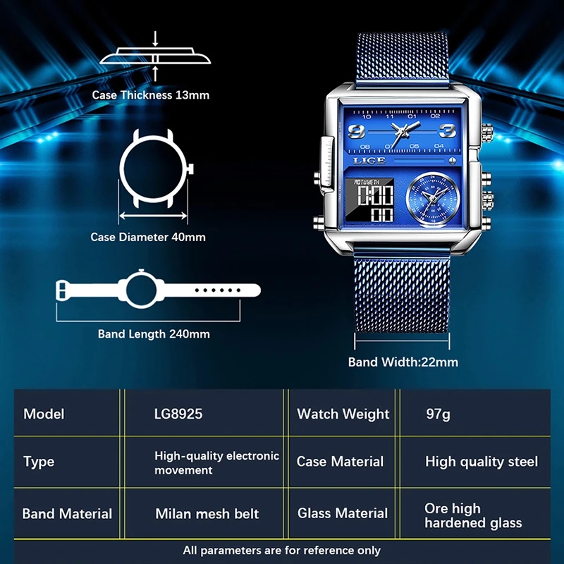 LIGE New Men's Quartz Watch Waterproof Sports Electronic Digital Clock Multi functional Electronic Alarm Clock Student Watch Watch for teenagers