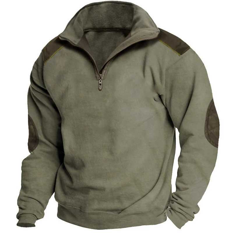 Fashionable retro mens casual half zipper long sleeved sweater street trend station collar top autumn super large hooded T-shirt W250108