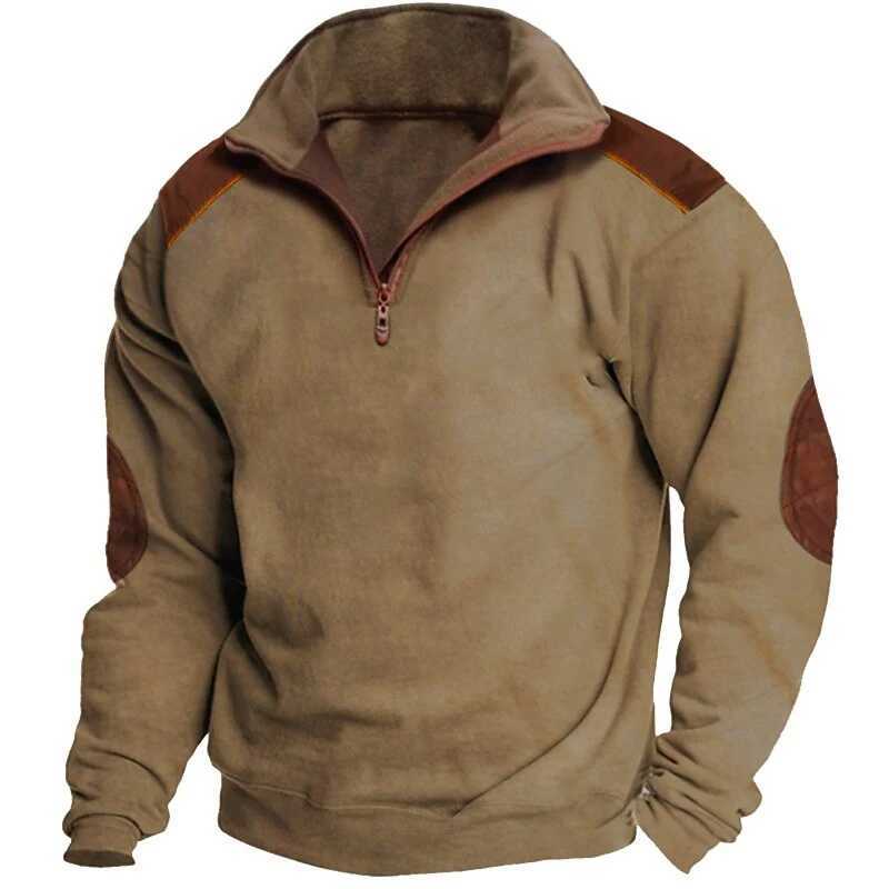 Fashionable retro mens casual half zipper long sleeved sweater street trend station collar top autumn super large hooded T-shirt W250108