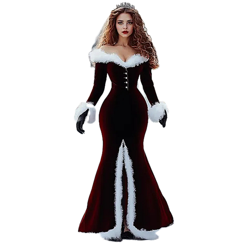 Elegant Burgundy Velvet Mermaid Prom Dresses Off Shoulder Long Sleeves Evening Gowns Front Split Feathers Winter Special Occasion Dress For women 2025