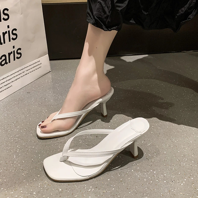 Fashion Thin Pumps Peach Shoes 2024 Slippers Runway Toe Loop Sandals Celebrity Slides Women Candy High Heels Club Ring Flip Flop 250107