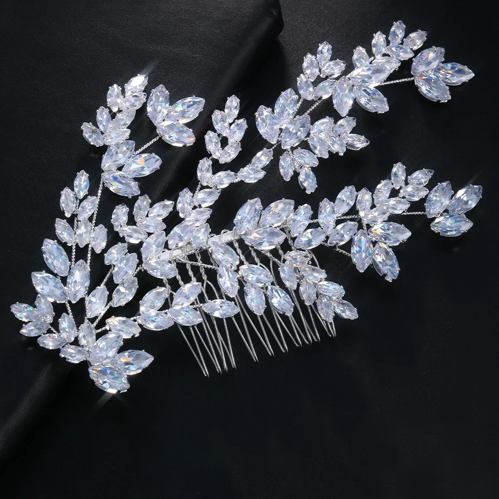 Fashion Leaves Zircon Bridal Hair Comb Birthday Hair Accessories Jewelry Baroque Crystal Wedding Headband for Women 250107