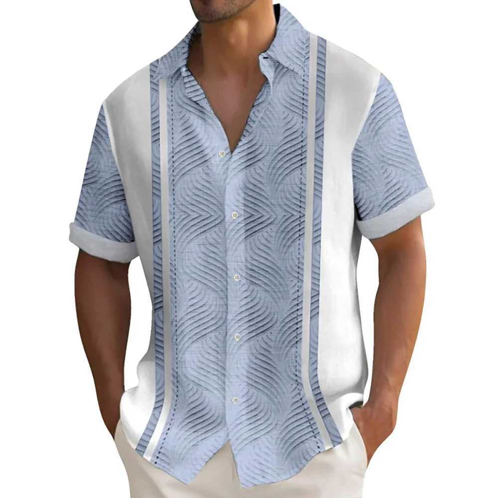 Summer Striped Printed Shirts For Men Casual Short Sleeve Button Down Loose Hawaiian Shirt Oversized Men Clothing Lapel ShirtXJ250108
