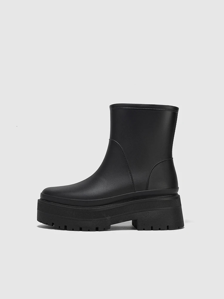 Womens Rain Boots Medium-Length Waterproof Non-Slip Fashionable Outerwear Warm Martin Boots Thick-Soled Adult Rain Boots 250106