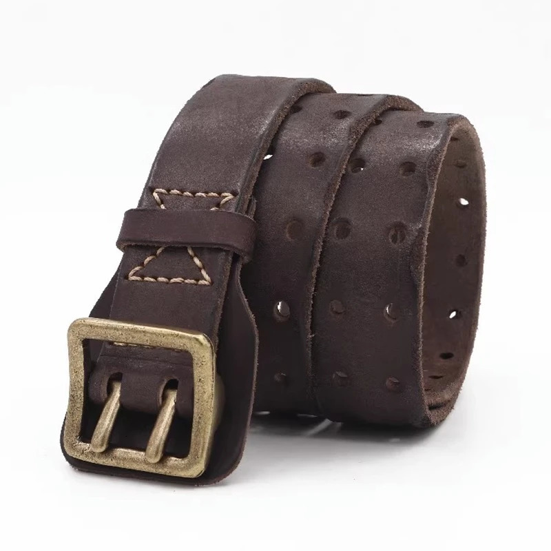 Original Handmade Double-needle Buckle Mens Belt Washed Water Made Old Macho Jeans Belt Genuine Leather y2k Army Tactical Belt 250107