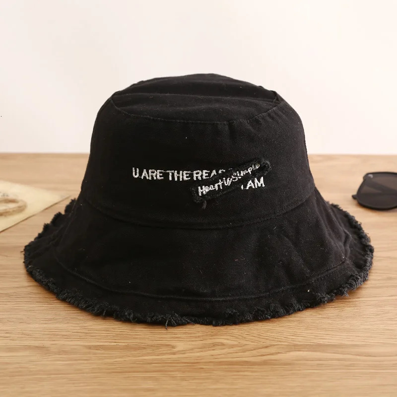Mens Raw Fringed Bucket Hat Bob Summer Kpop Cloth Label Panama Hat for Women Hip Hop Caps Outdoor Sun Fishing Fisherman Hat 250107