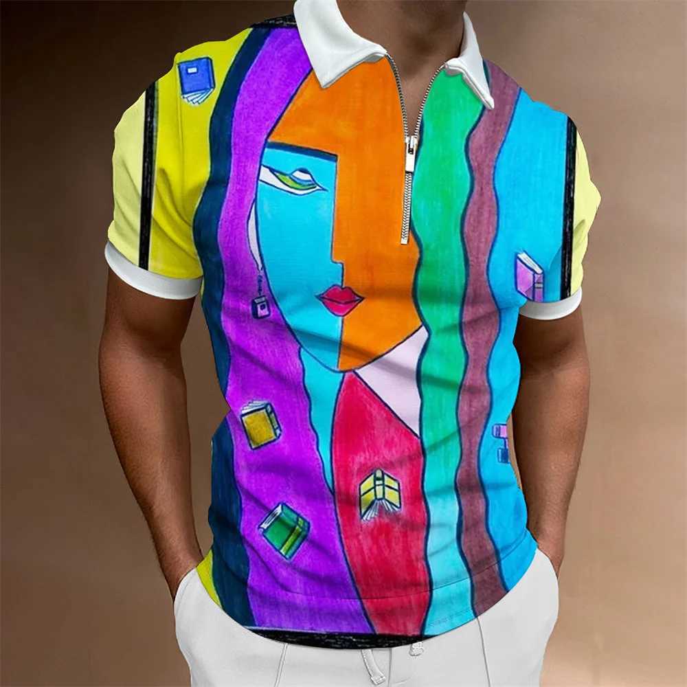 Fashion Mens Matching Clothing Polo Shirts Golf Wear Casual Print Short Sleeve Tee Men Turn-Down Collar Zipper Polos Shirt TopsXJ250108