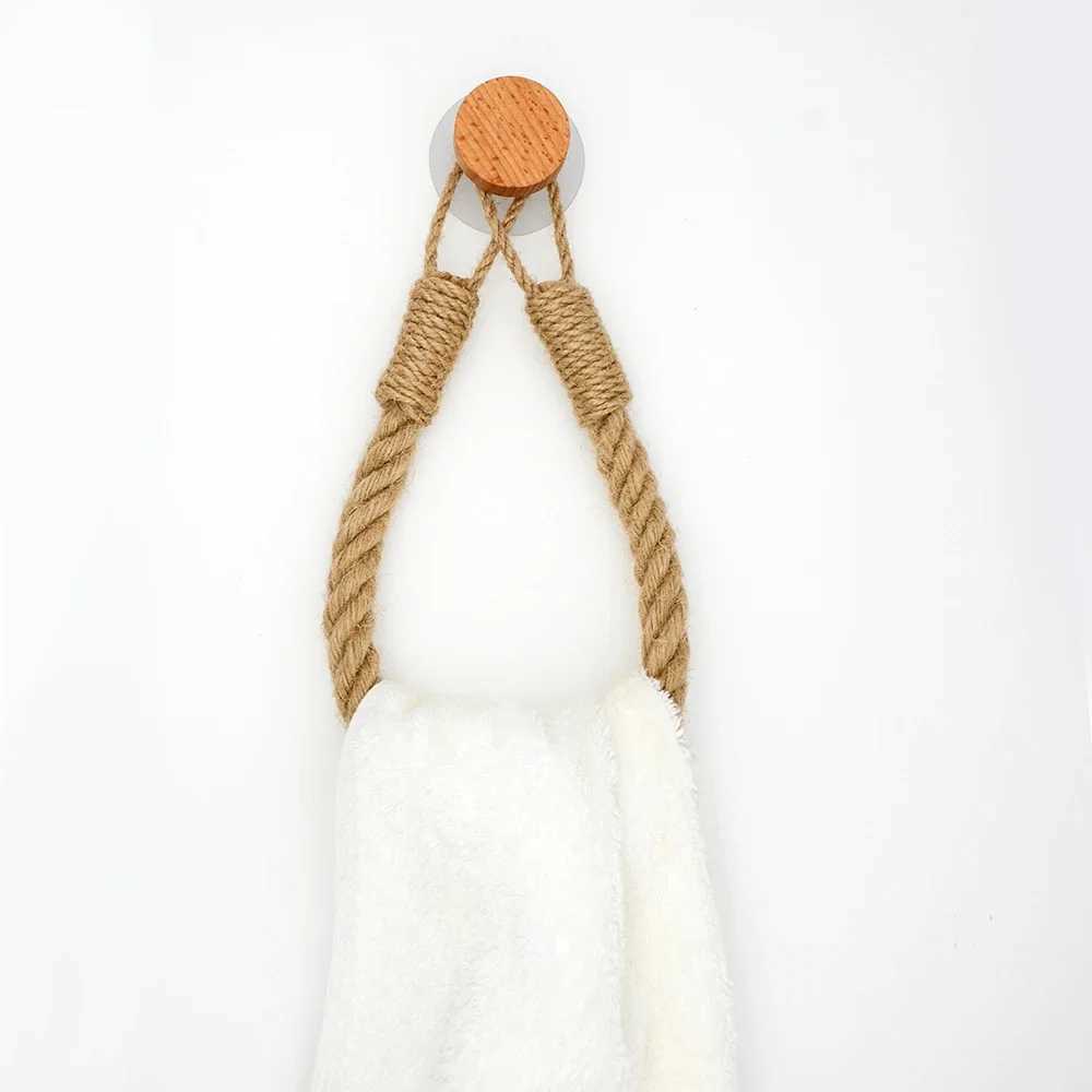 Nail paper towel rack bathroom towel hook toilet paper holder towel rack beige hemp color Y250107