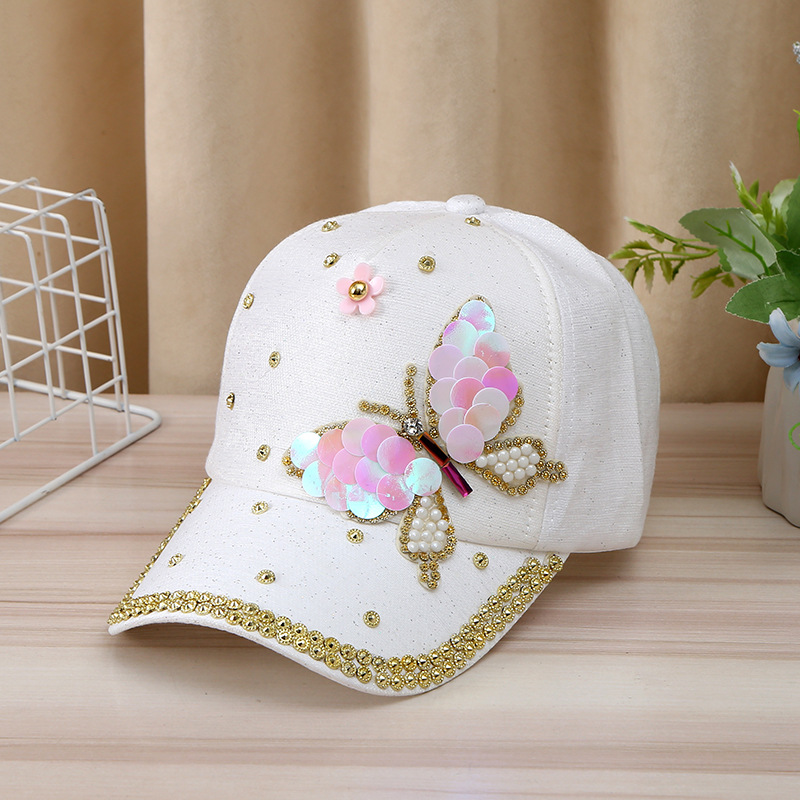 Korean version of the fashion tide hundred hats female butterfly rhinestone with diamond duck tongue cap ladies fashionable sunscreen sun-shading base