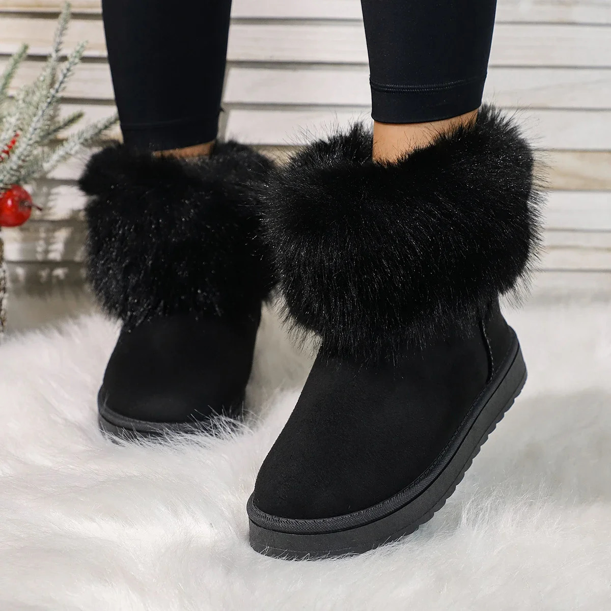 Winter Women Boots Suede Thermal Sleeves Keep Warm Mid-Calf Snow Boots Ladies Comfortable Platform Shoes Zapatos Mujer Size 43 250106
