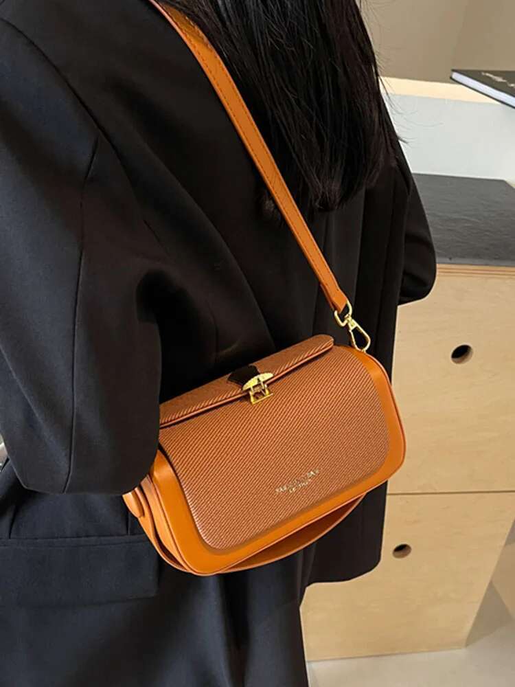 Korean Trendy Women Small Square 2024 Simple Flap Design PU Leather Crossbody Bag Lady Casual Handbags