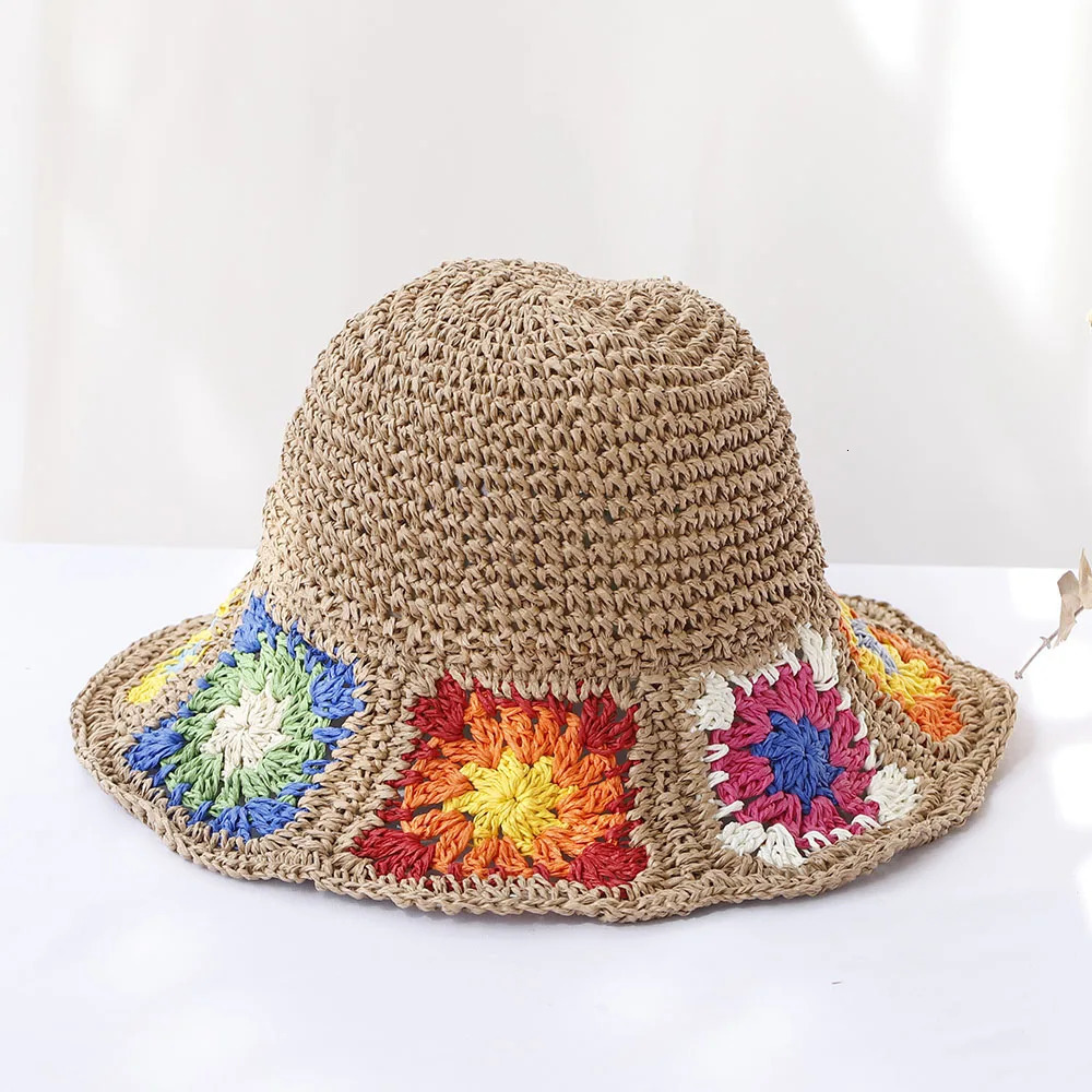 Fishermans Womens Straw with flower hat bucket hat UV Protection Sun Visor beach hat Women Visors rainbow Women Summer hat Cap 250107