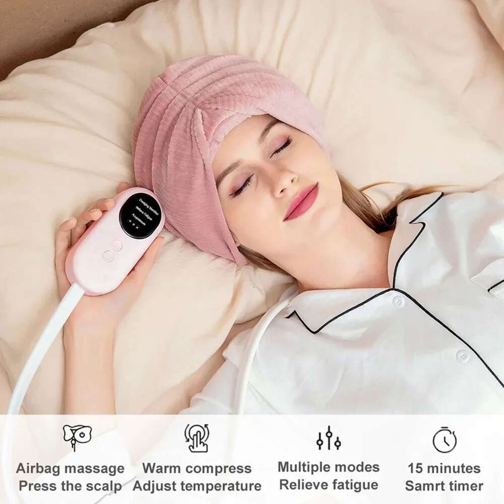 Electric Head Massager Air Pressure Hot Compress Kneading Massage Migraine Relief Stress Headache Improve Sleep Airbag Headband