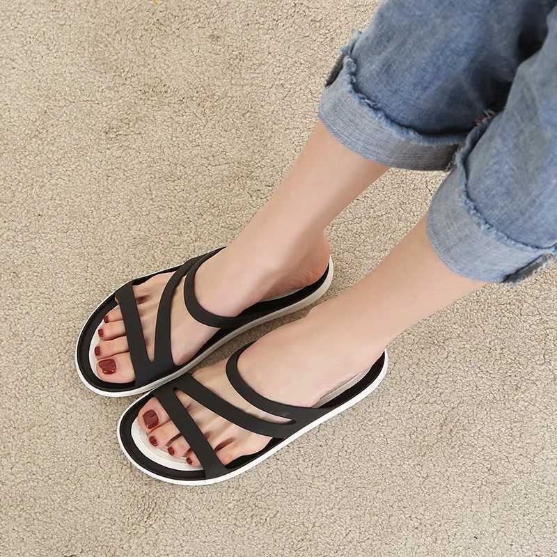 New Arrival Womens slippers flat bottomed round toe solid color sandals Korean casual non slip lightweight beach shoes sandals T250108