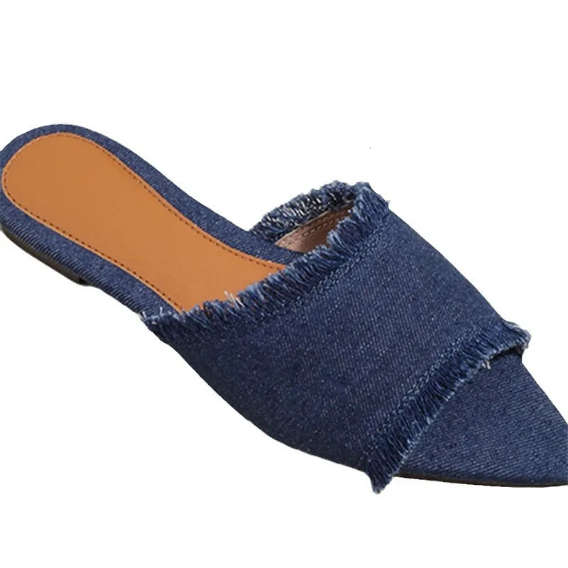 Shoes Slippers Flat Slides Low Slipers Women er 2024 Fashion Cotton Fabric PU Hoof Heels Rubber Sewing Shoes Woman 250107