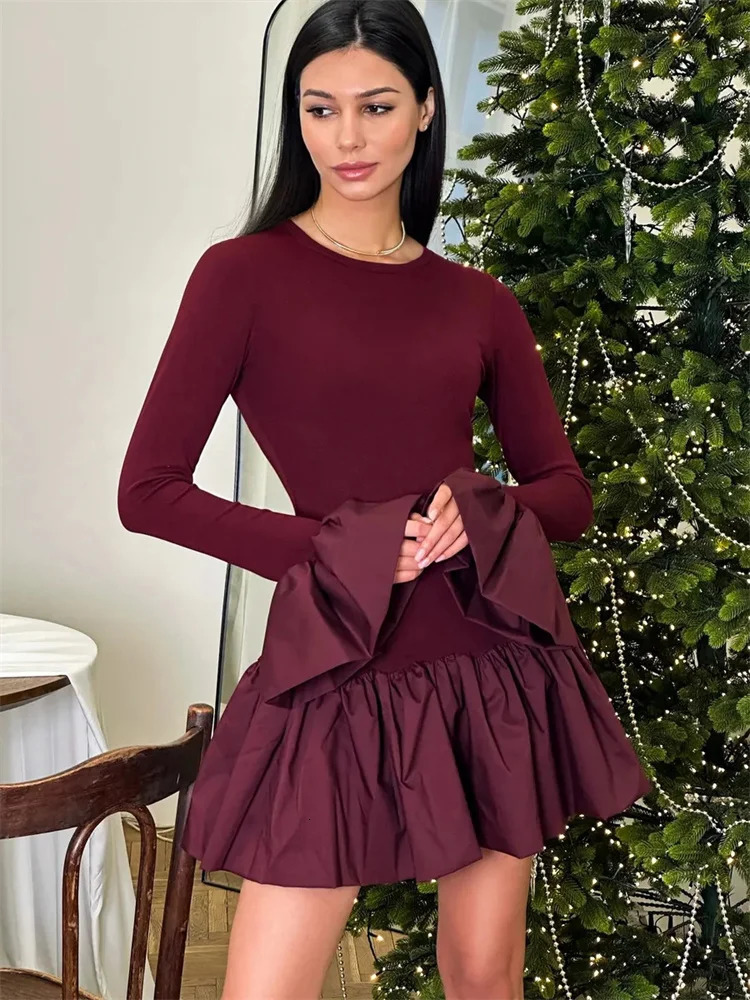 Tossy Ruffled Fashion Patchwork Mini Dress For Women High Waist Slim Elegant Commute Party Dress Female Spring Bodycon Dress 250107